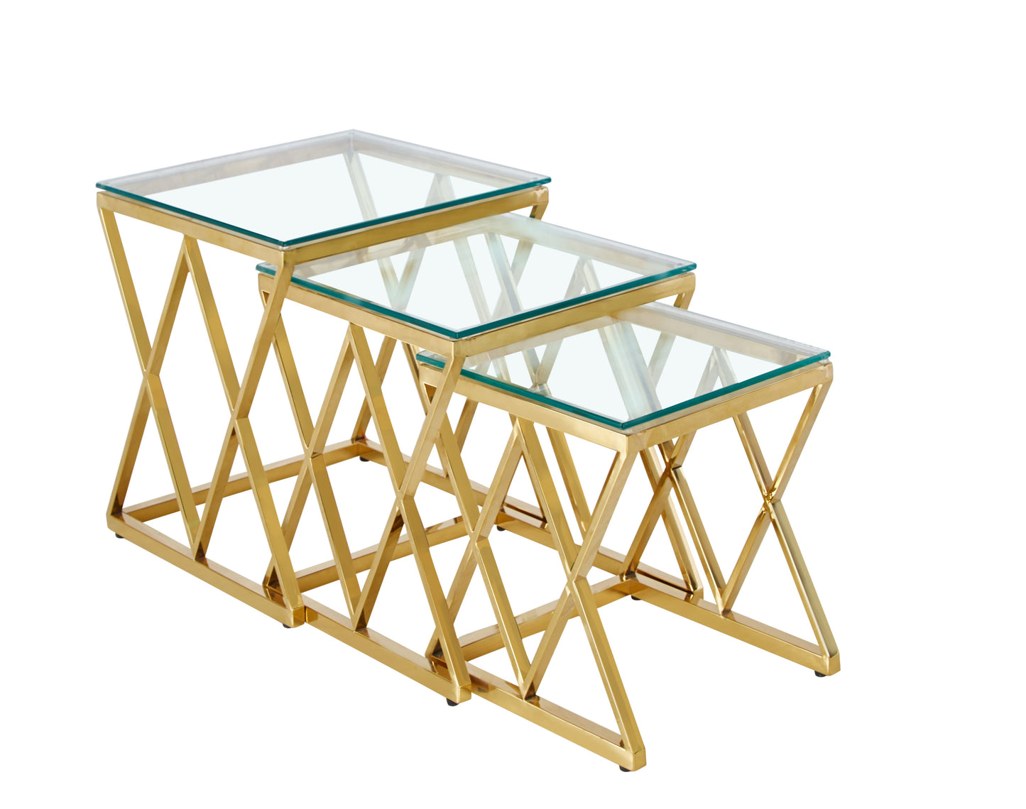 Guéridon Triple Pop Gold – Plateaux Transparants 45x45x46 / 40x40x41 cm
