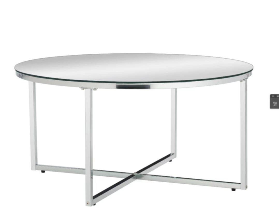 Table Basse Lorie – Pied Chrome & Plateau Miroir 90 cm