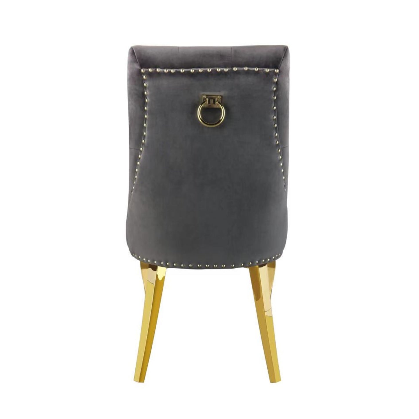 Chaise Anneau Cloutée en Velours Anthracite avec Pieds Dorés – Élégance et Confort
