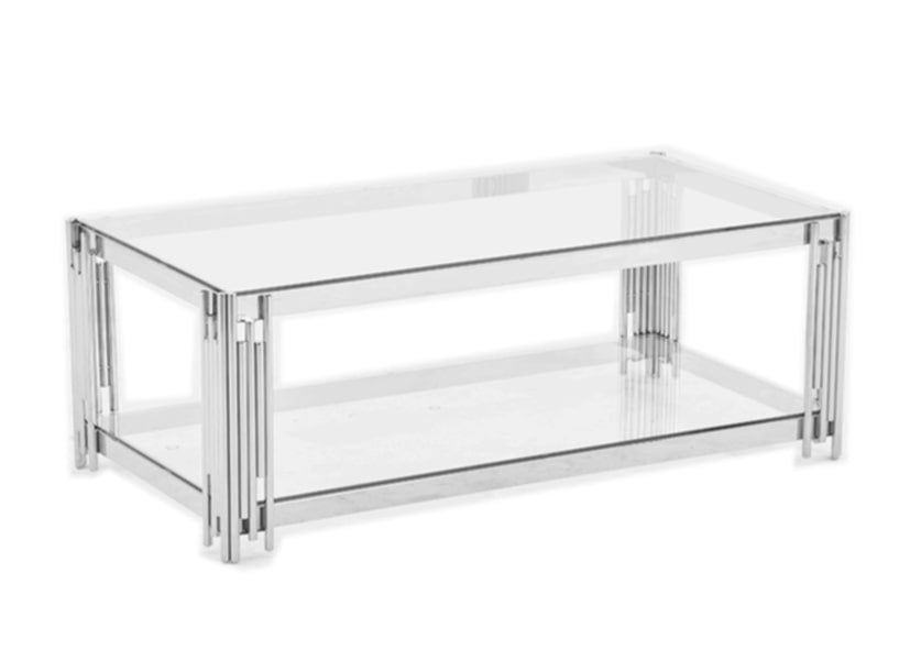 Table Basse Flute – Pieds Chrome & Plateau Transparent 120x60x45 cm
