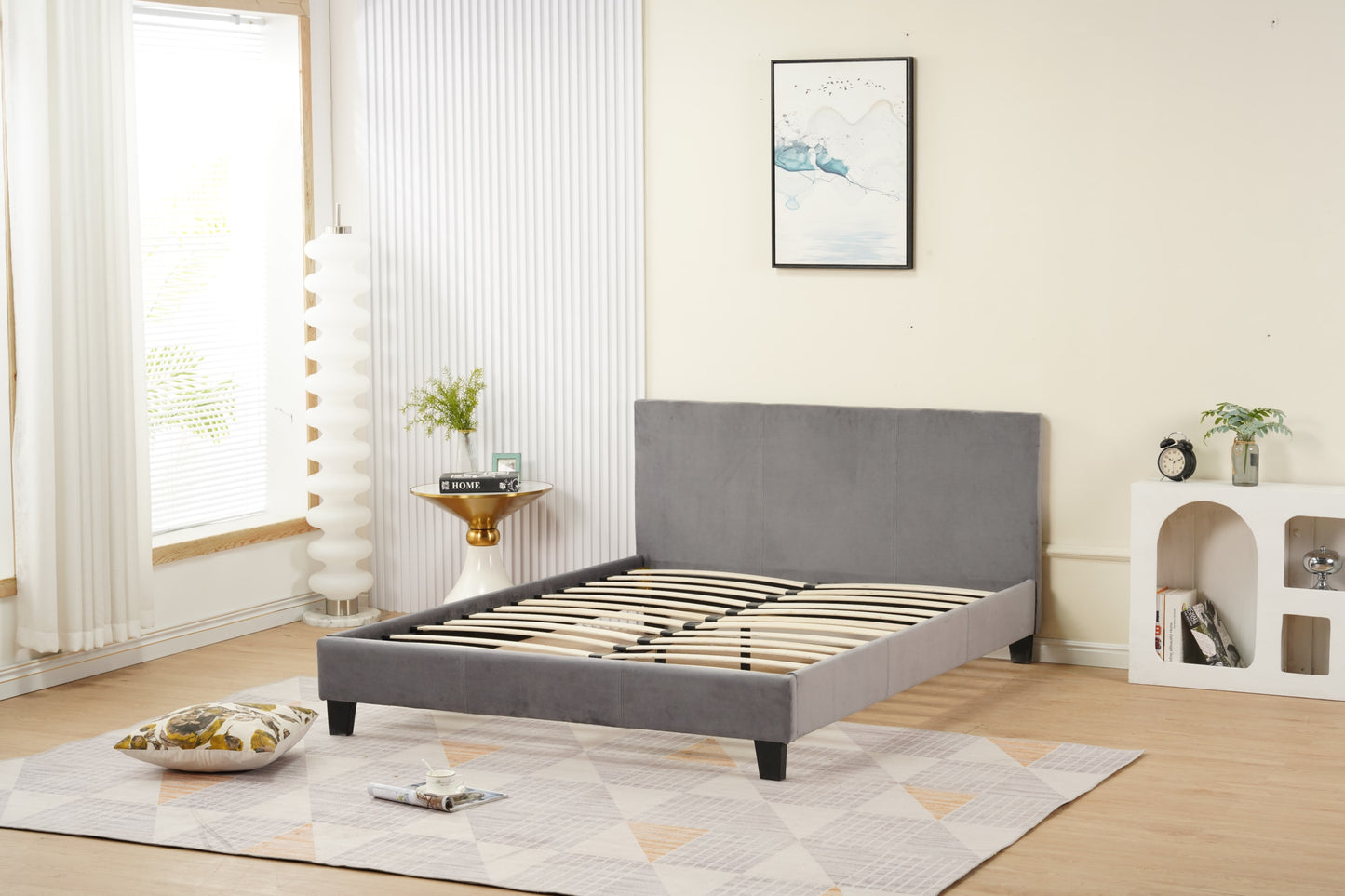 Lit Melbourne en velours gris 160x200 cm – Élégance et confort moderne