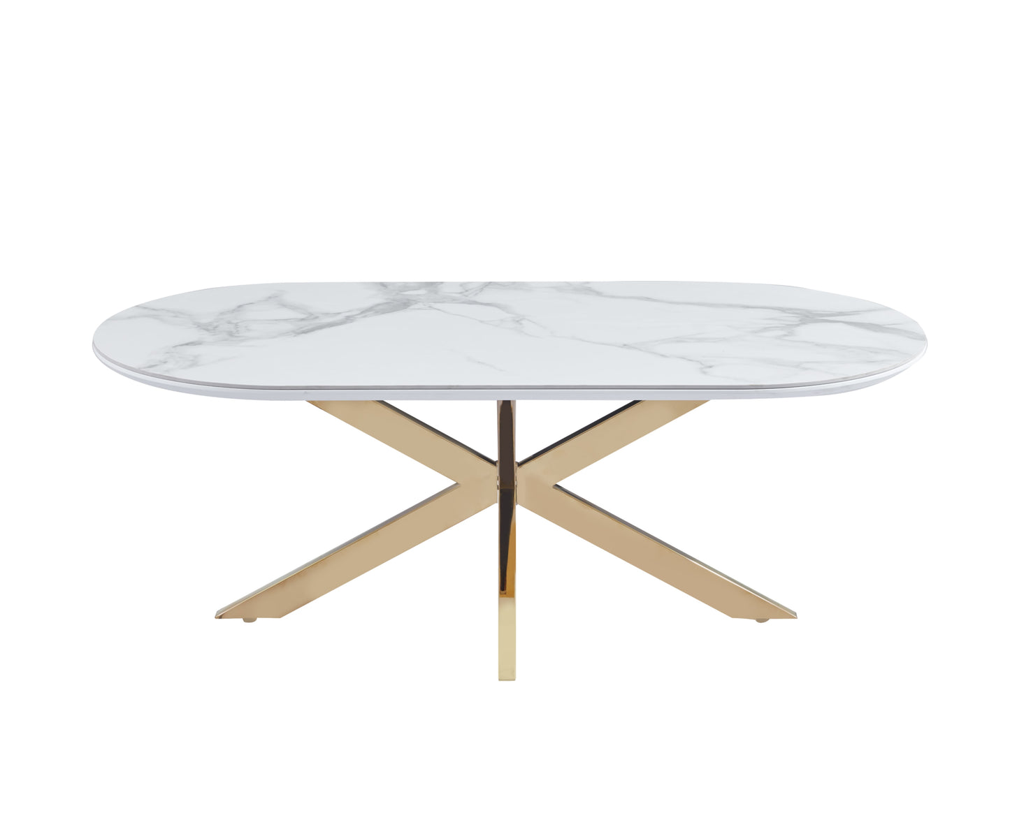 Table Basse Manon – Pied Doré & Plateau Céramique Effet Marbre Blanc 120x60 cm