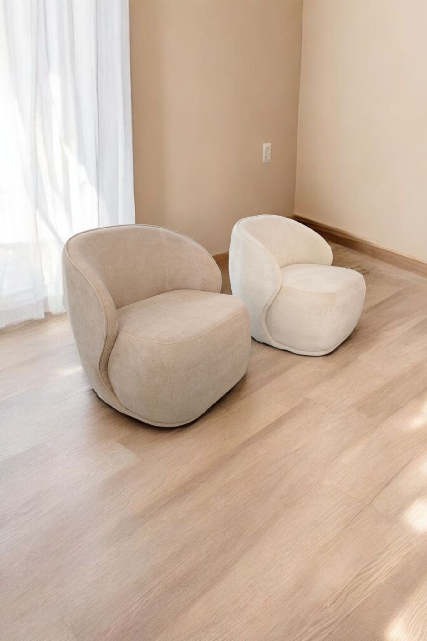 Fauteuil Pivotant Elsa – Tissu « Eau de Pêche » Élégant et Confortable