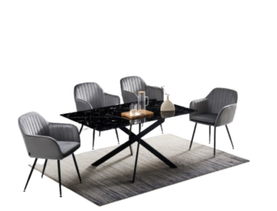 Table rectangulaire New Jessica – Pieds métal et plateau effet marbre noir 180x90 cm