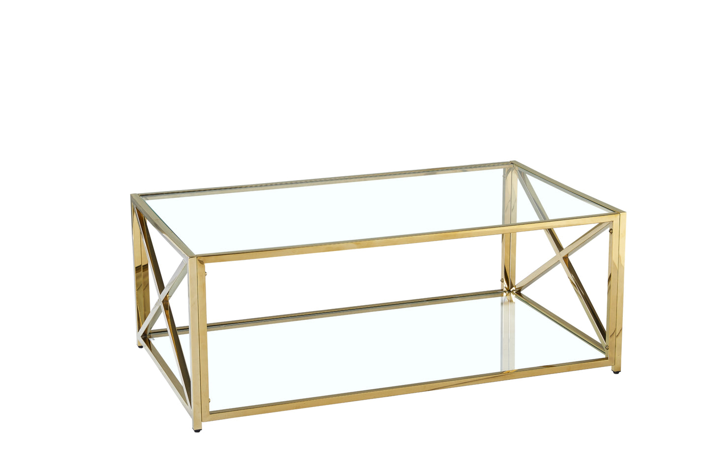 Table Basse Kensy – Pieds Gold & Plateau Transparent 120x70 cm