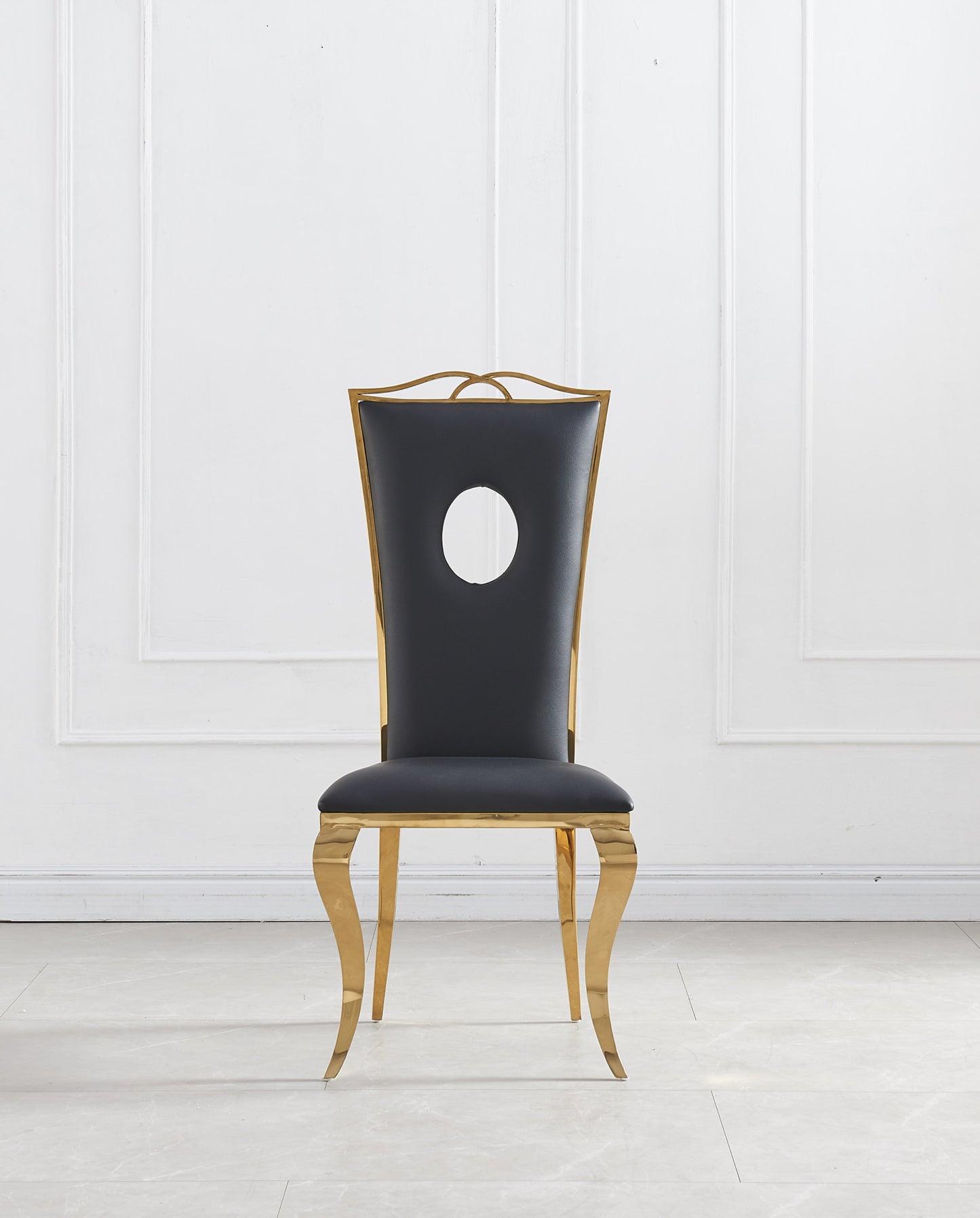 Chaise Royal Gold en Similicuir Noir