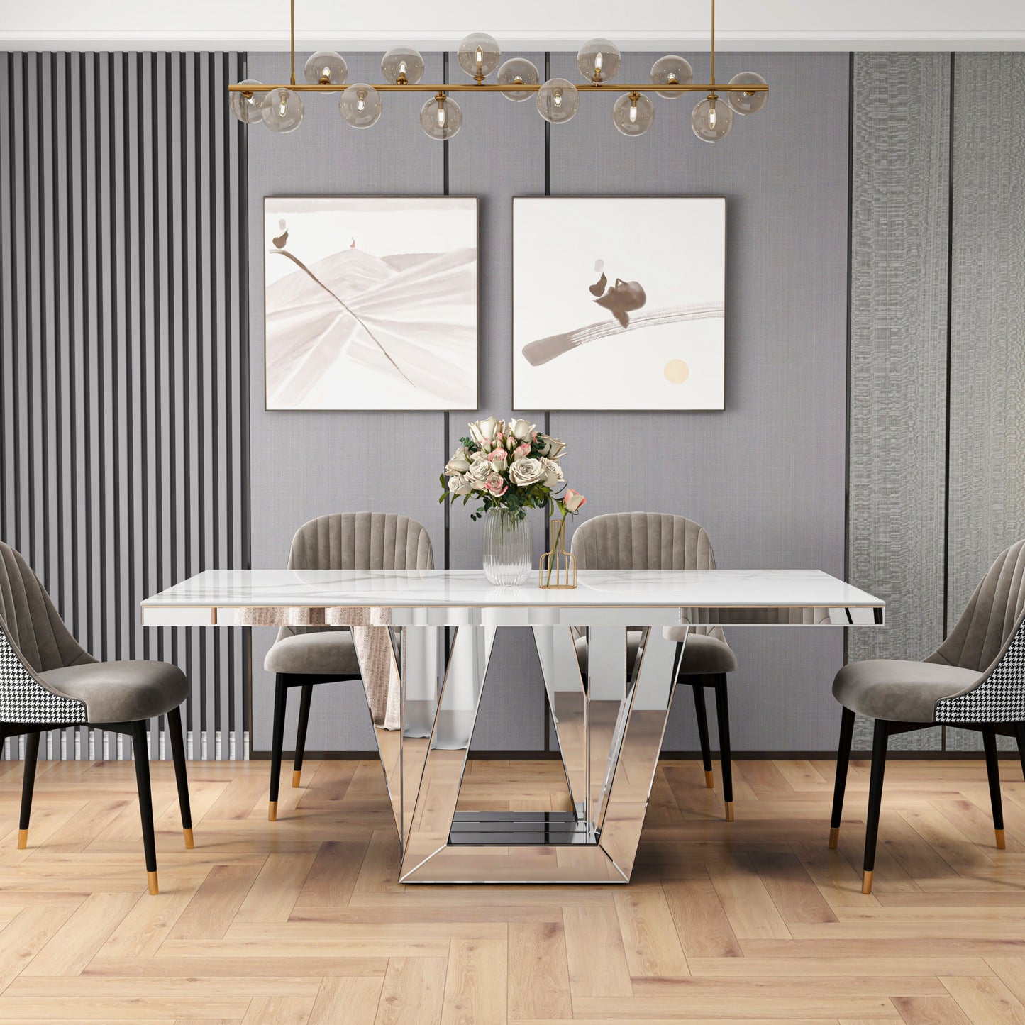 Table Élégance – Plateau effet marbre blanc 180x90x75 cm
