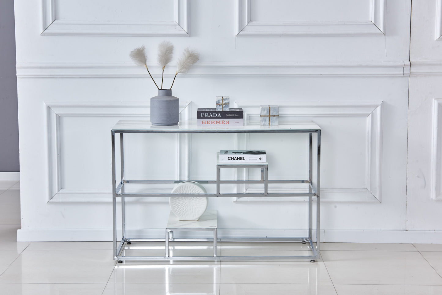 Console Romy en Chrome et Marbre Blanc