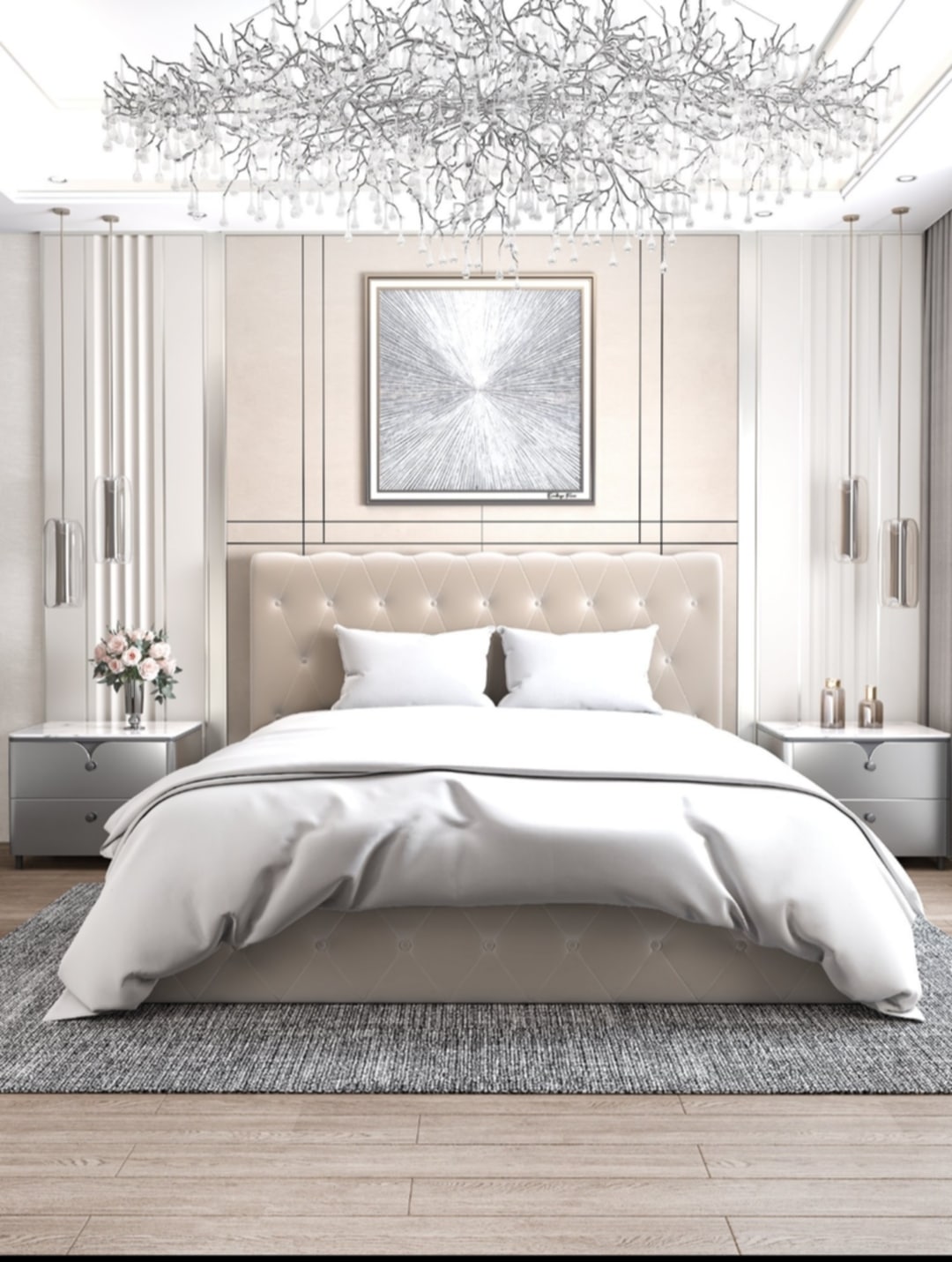Lit Coffre « Corsica » en Velours Beige – 160x200 cm