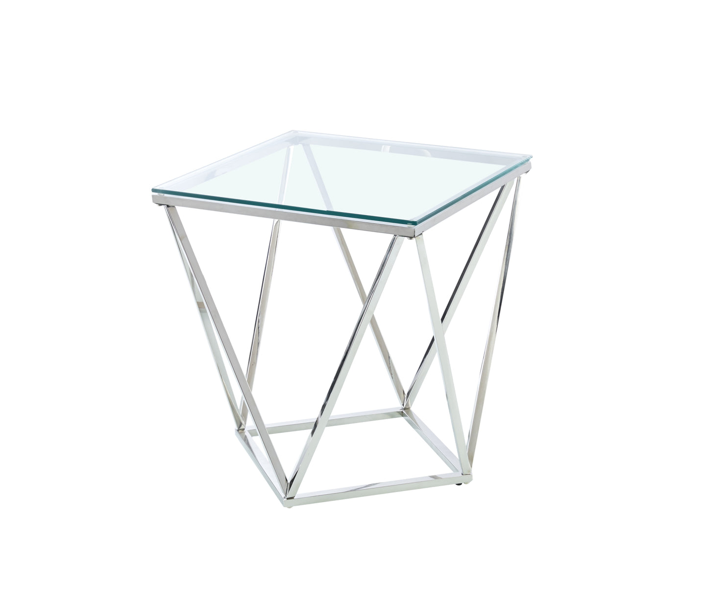 Bout de Canapé Alina chrome– Plateau transparent 50x50 cm
