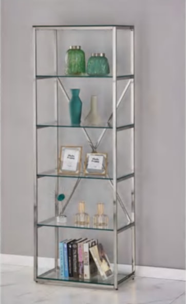 Bibliothèque Arya – Inox & Plateaux Transparants 60x40x180 cm