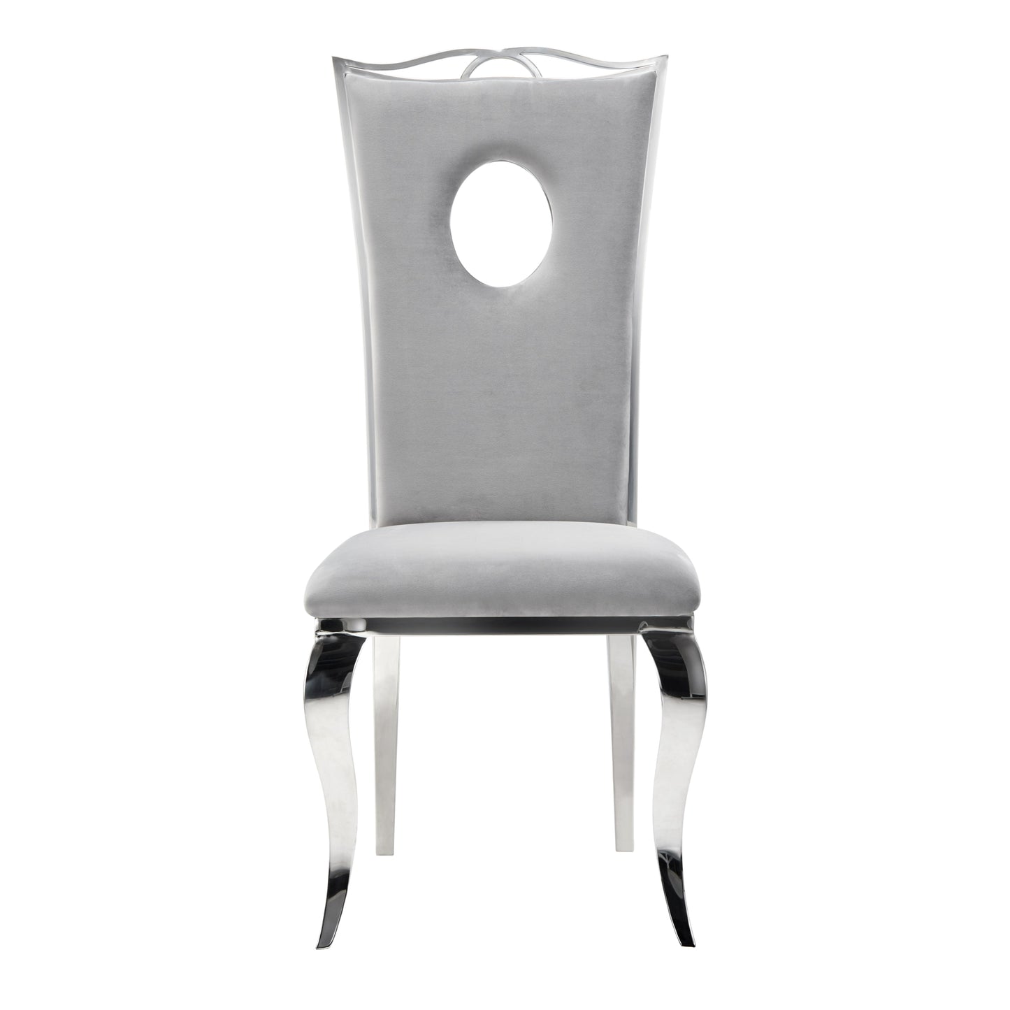 Chaise Royal en Velours Gris avec Pieds Chromés – Élégance et Modernité