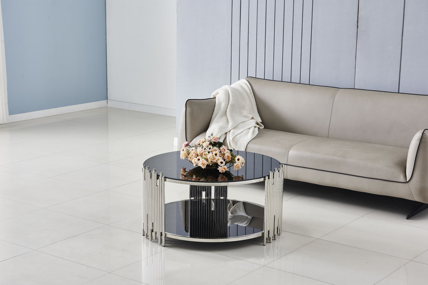 Table Basse Stick – Pieds Inox Noir & Plateau 90x45 cm