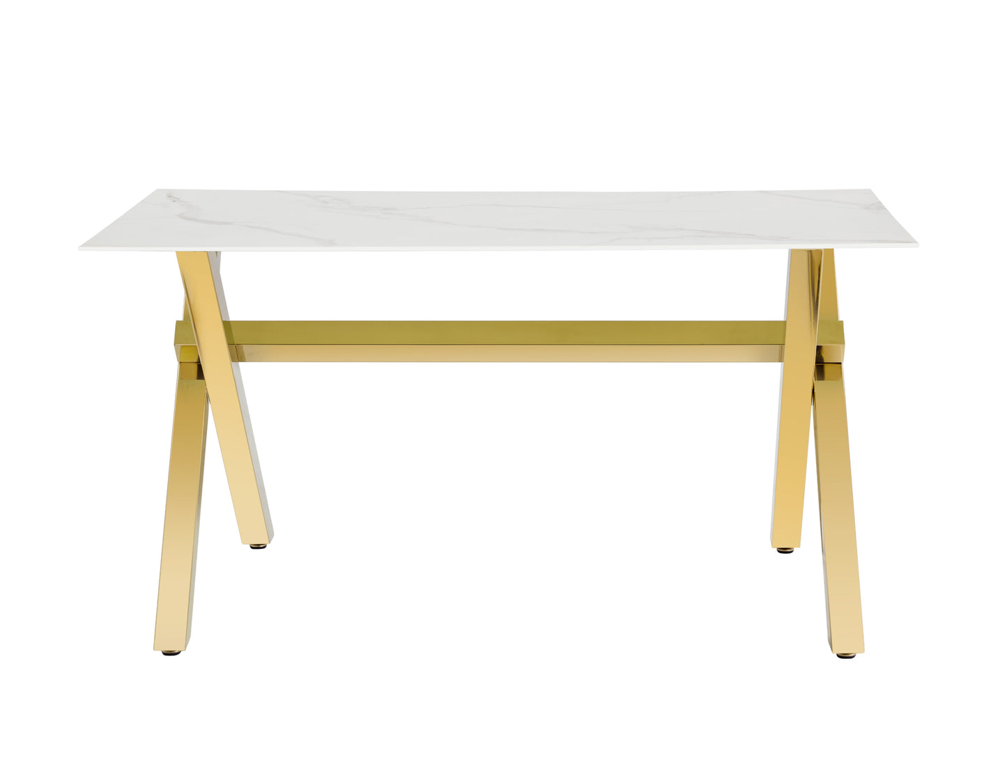 Table repas Ixe – Pieds gold et plateau effet marbre blanc 150x90x75 cm