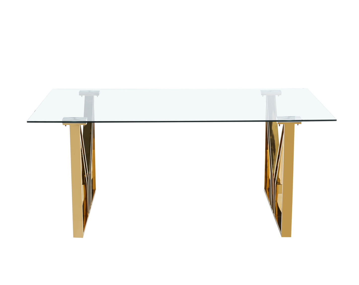 Table repas Igrec – Pieds gold et plateau transparent 180x90x75 cm