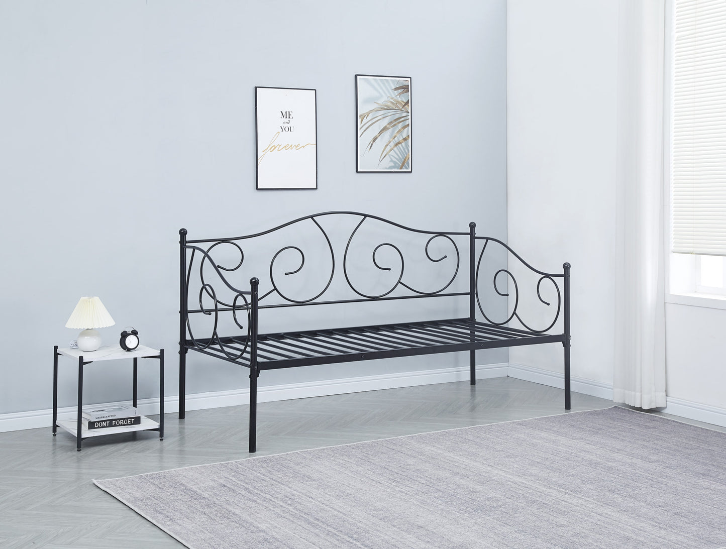 Banquette Lit en Métal Noir 90x190 cm