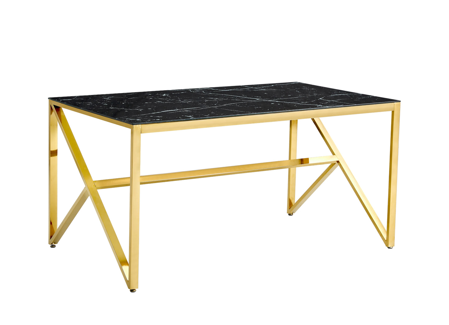 Table repas Majestique – Pieds gold et plateau effet marbre noir 150x90x75 cm
