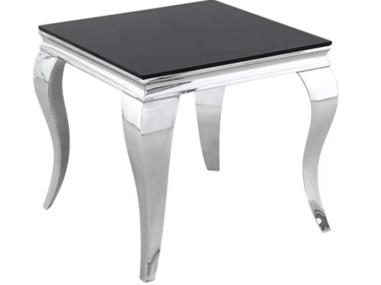 Guéridon Baroque Chrome – Plateau Noir 50x50 cm