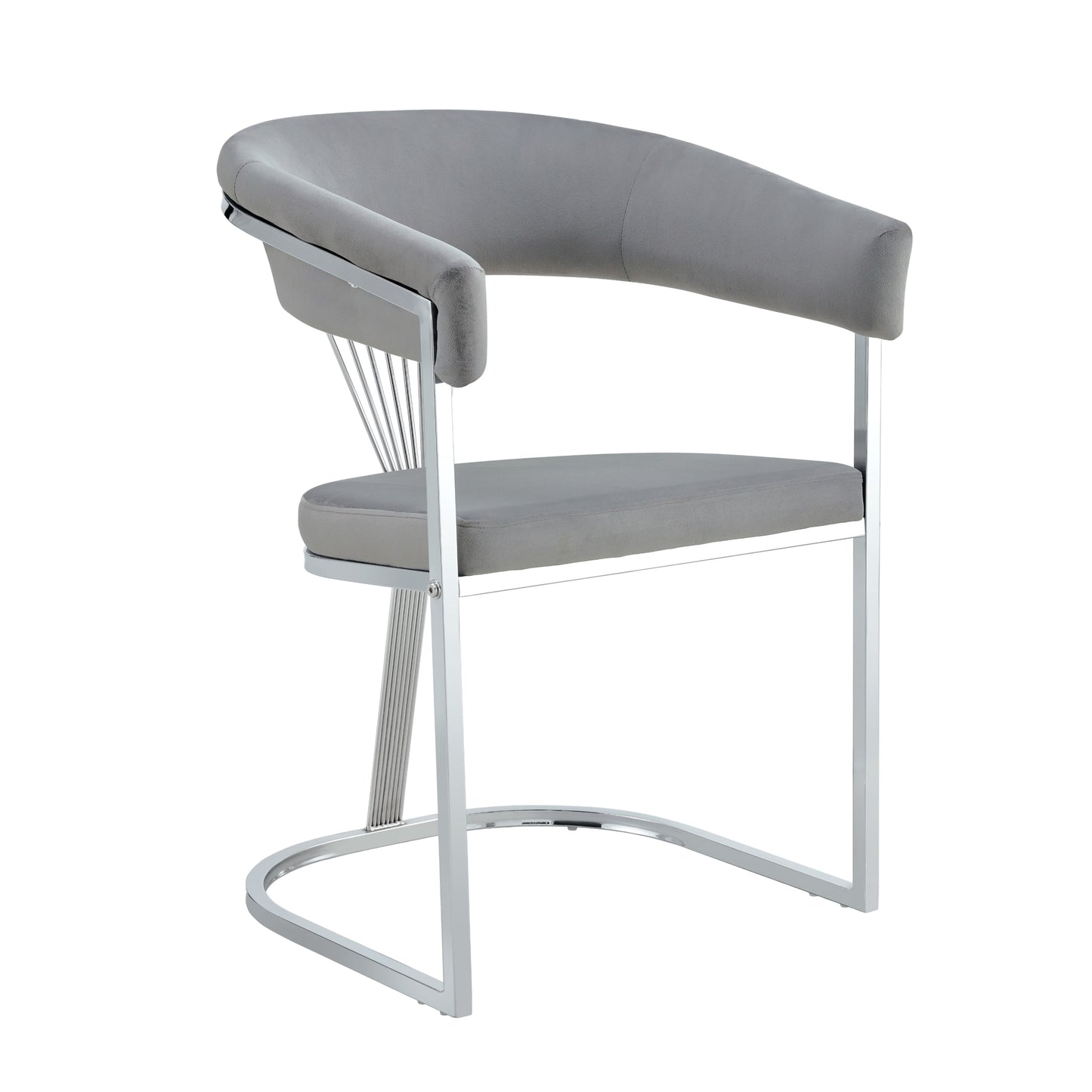 Chaise avec Accoudoirs Brittany en Velours Gris Silver et Pieds Chromés – Confort et Modernité