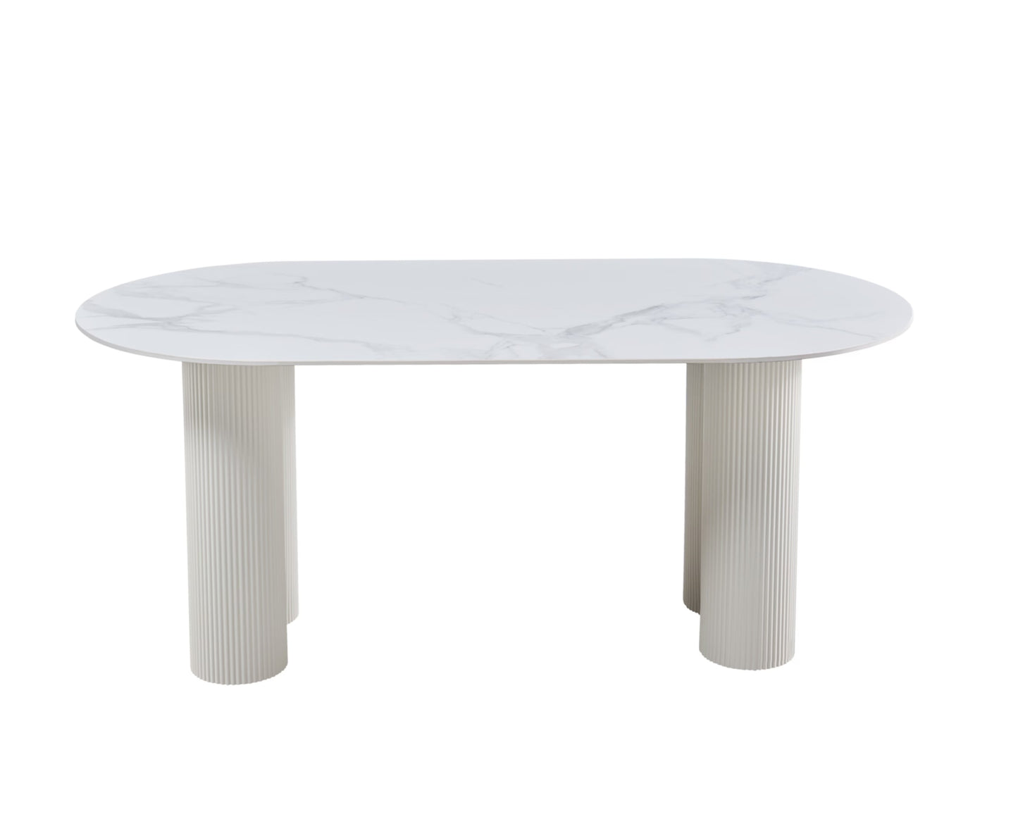 Table Venezia – Pieds beige et plateau céramique effet marbre blanc
