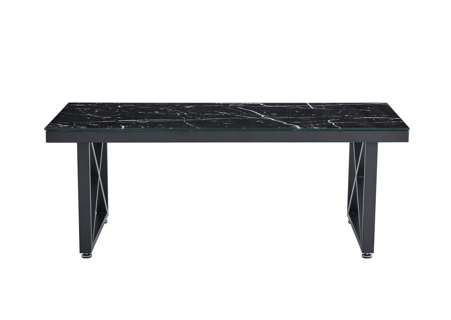 Table Basse Levanto – Pieds Métal Noir & Plateau Verre Marbre Noir 120x60x45 cm