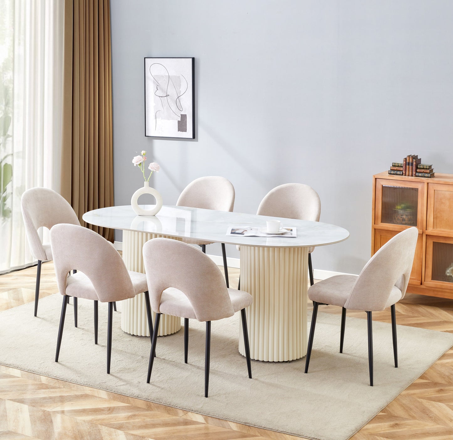 Table à manger Keysha beige en céramique moka 180x90 cm – Élégance et robustesse