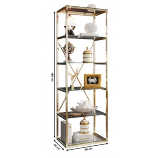 Bibliothèque Arya – Gold & Plateaux Transparants 60x40x180 cm