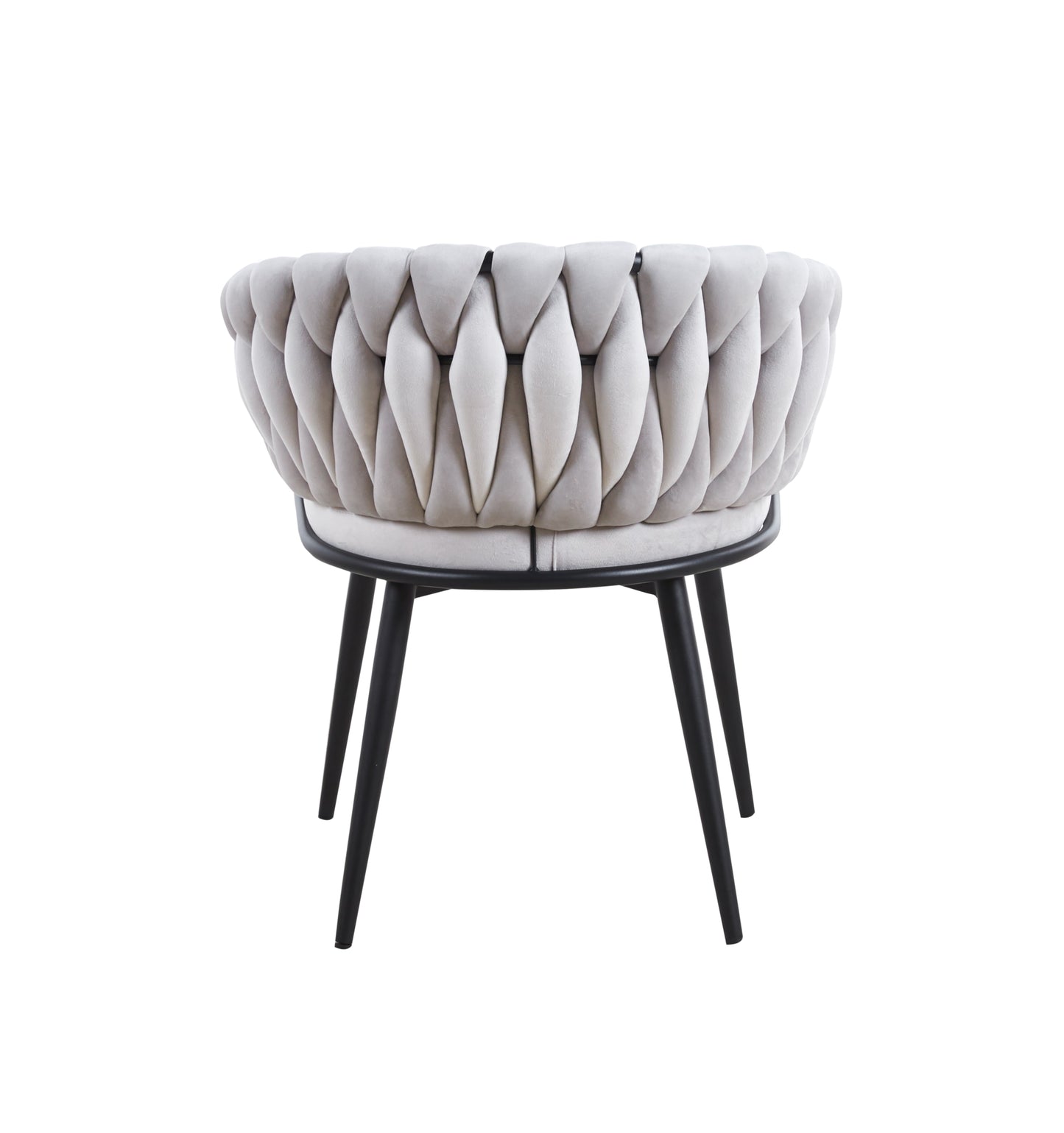 Chaise Tressée en Tissu Gris Clair avec Pieds Métal Noir – Design et Modernité