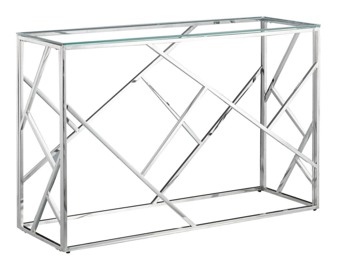 Console Geomag en Chrome avec Plateau Verre Transparent – 120x40x78 cm
