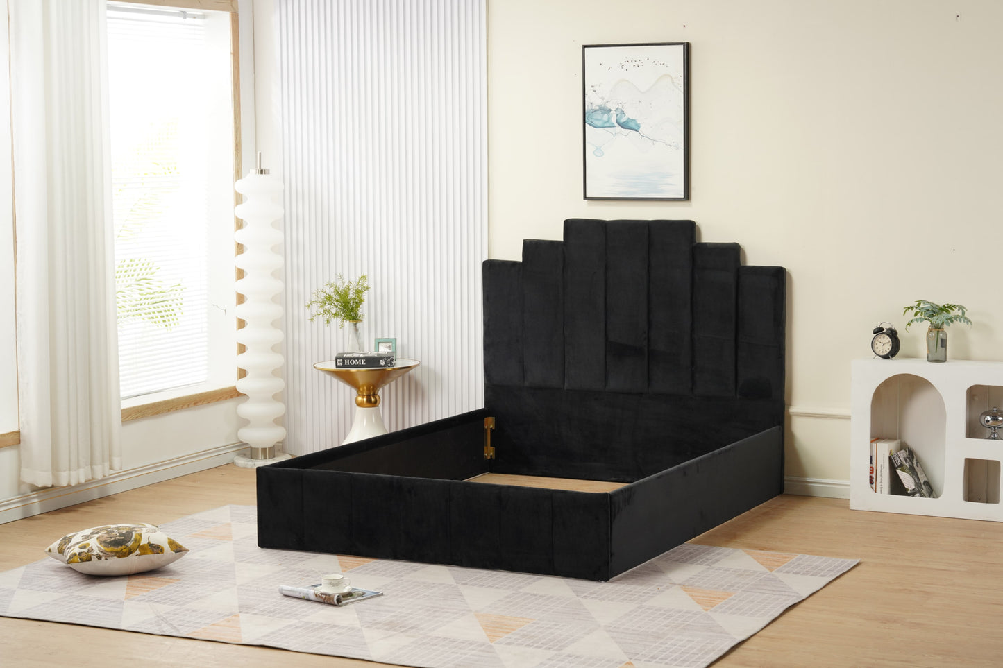 Cadre de lit Piano 160x200 cm en velours – design élégant, vendu sans sommier