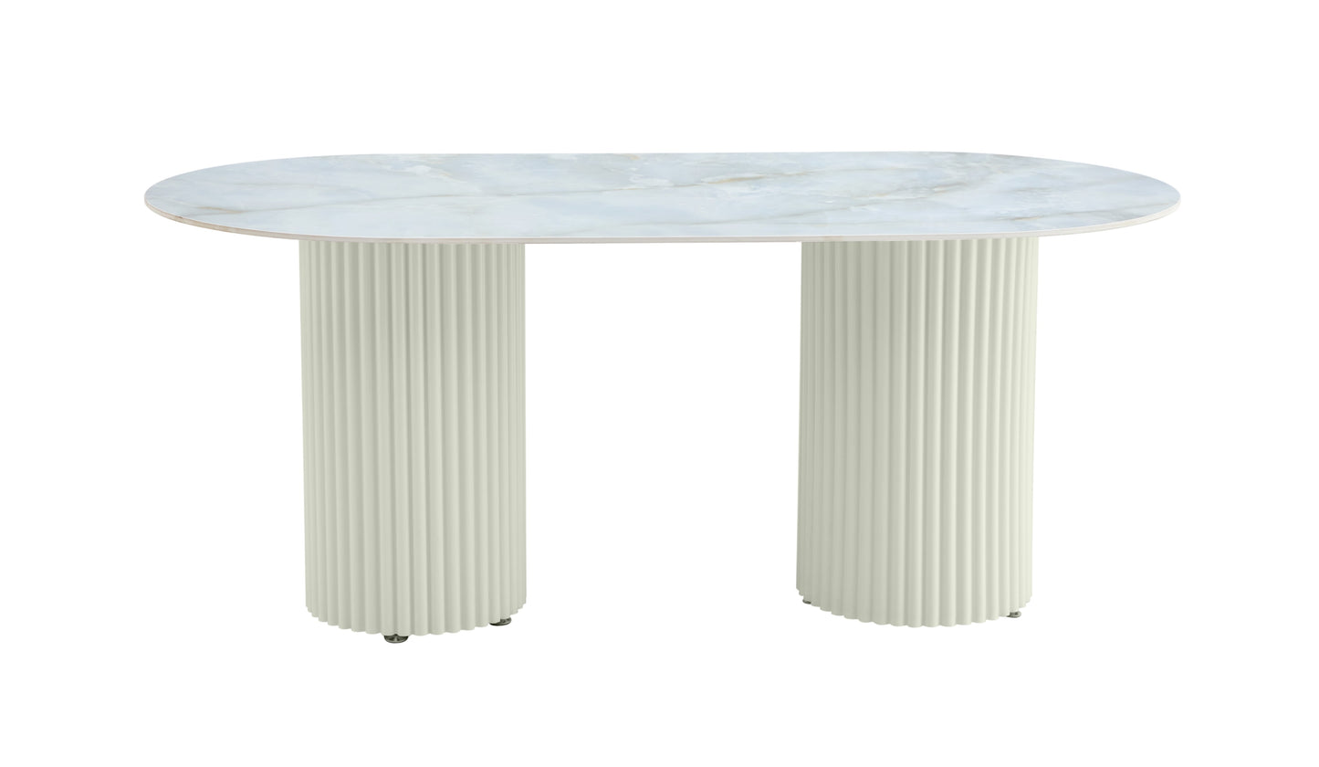 Table à manger Keysha beige en céramique moka 180x90 cm – Élégance et robustesse
