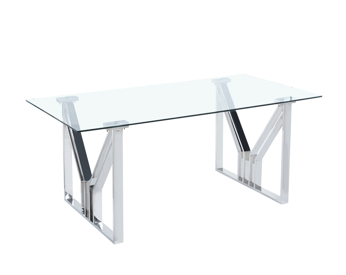 Table repas Igrec – Pieds chrome et plateau transparent 180x90x75 cm