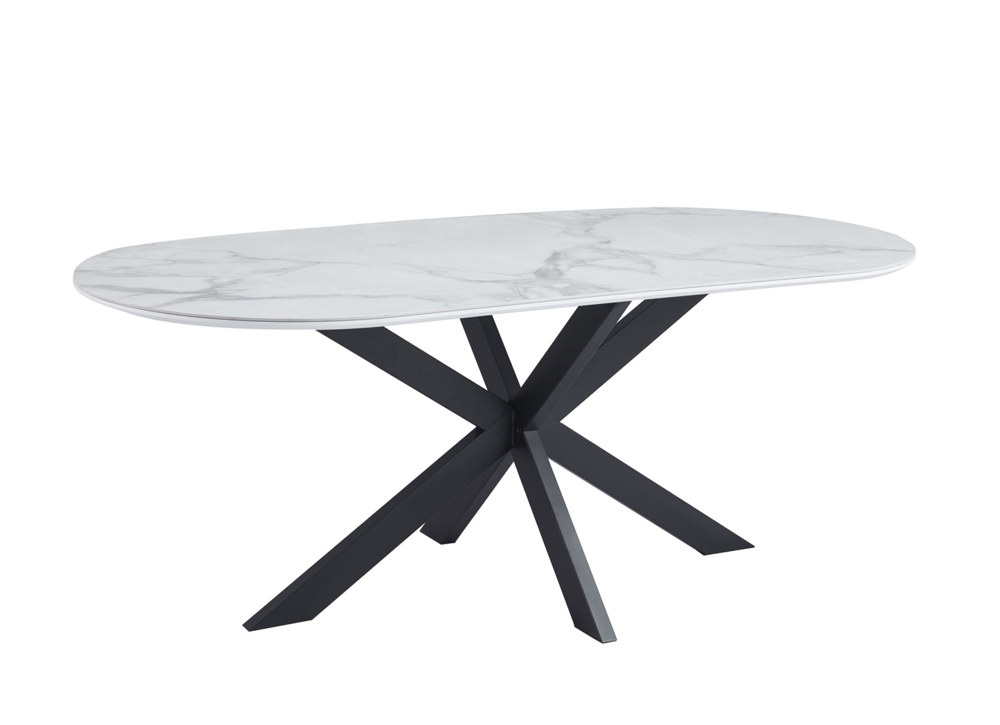 Table de repas Manon – Pieds métal noir et plateau céramique effet marbre blanc 200x100 cm