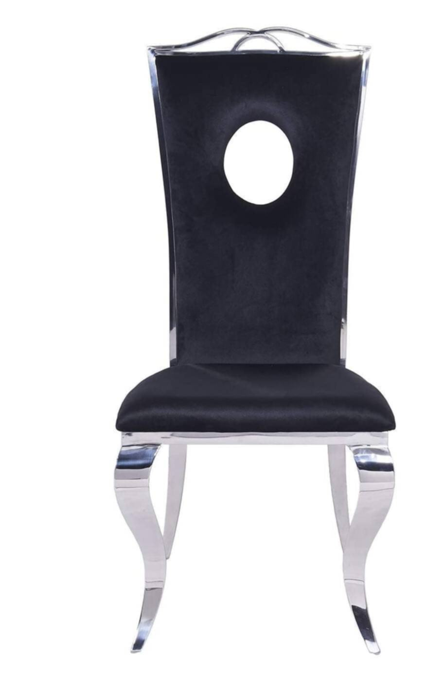 Chaise Royal en Velours Noir avec Pieds Chrome