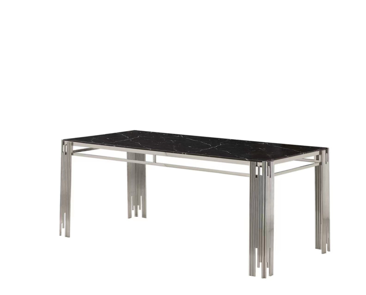 Table à manger Flûte en marbre noir avec pied chromé – 150x90x75 cm
