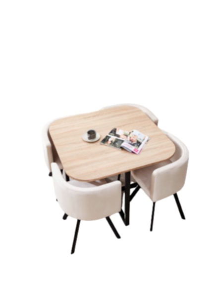 Table repas Vendôme avec plateau en bois + 4 chaises en velours beige
