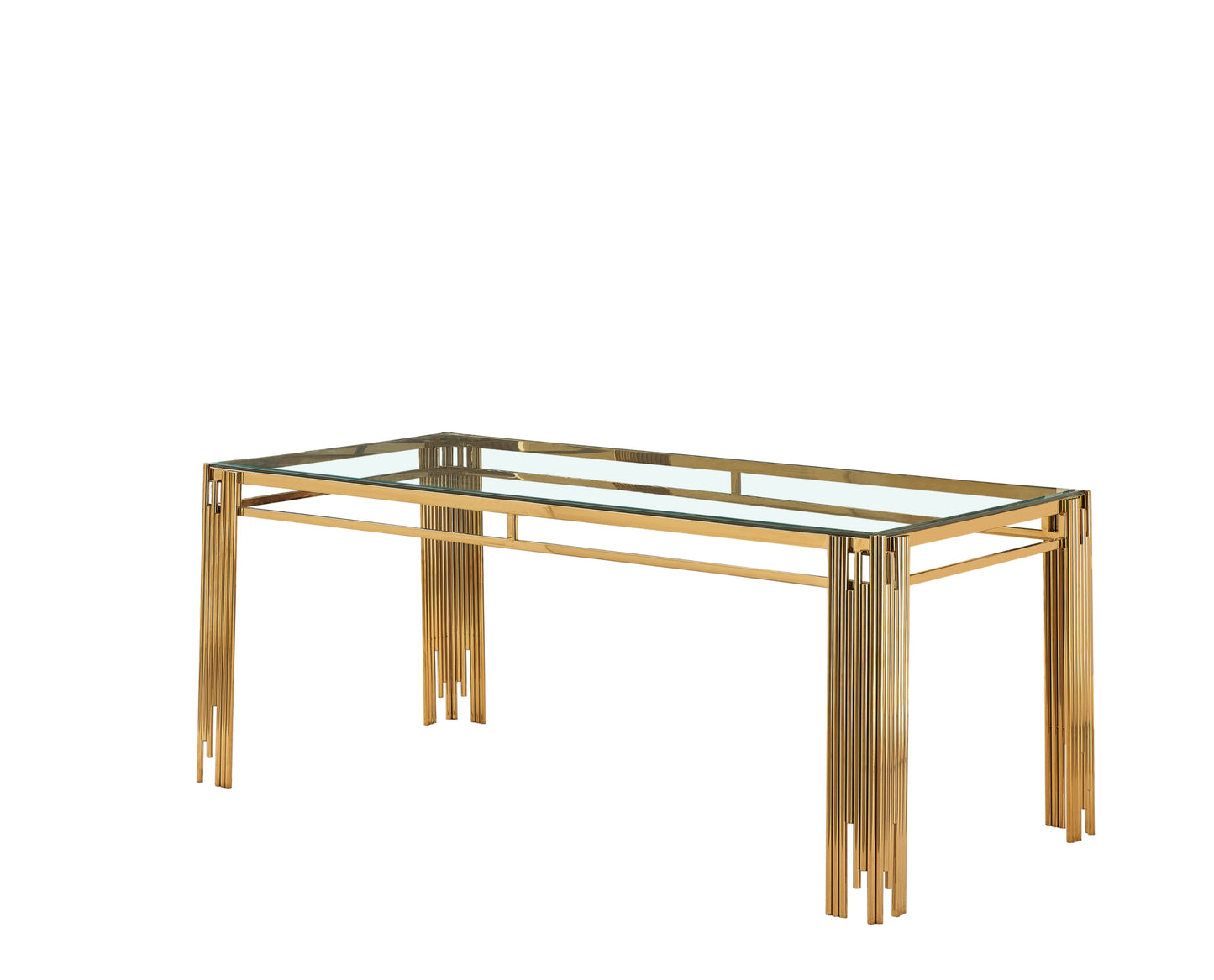 Table à manger Flute – Pieds gold et plateau transparent 150x90x75 cm