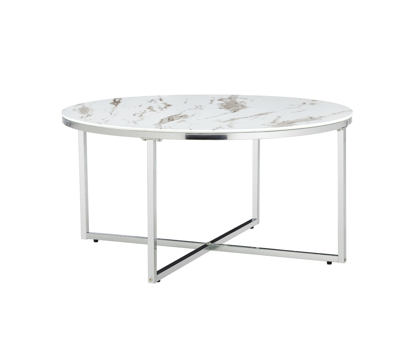 Table Basse Lorie – Pied Chrome & Plateau Marbre Blanc 90 cm