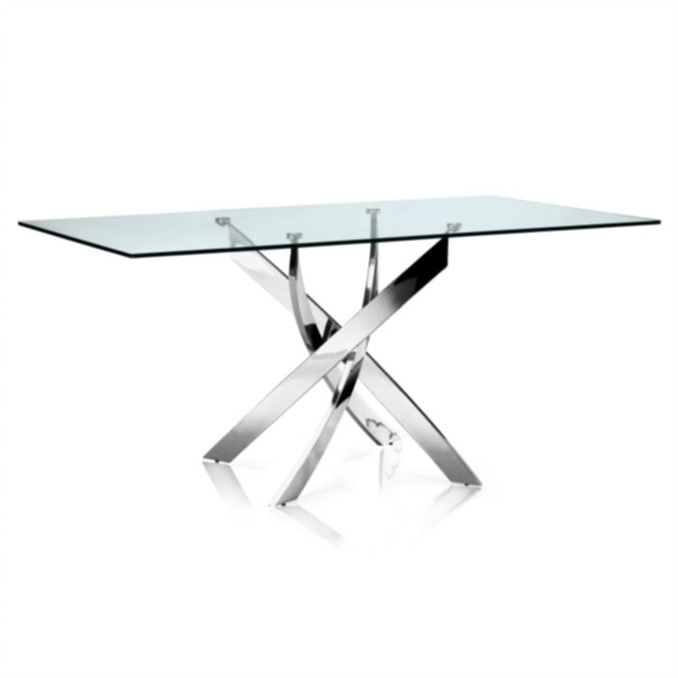Table rectangulaire Jessica – Pieds chrome et plateau transparent 180x90x75 cm