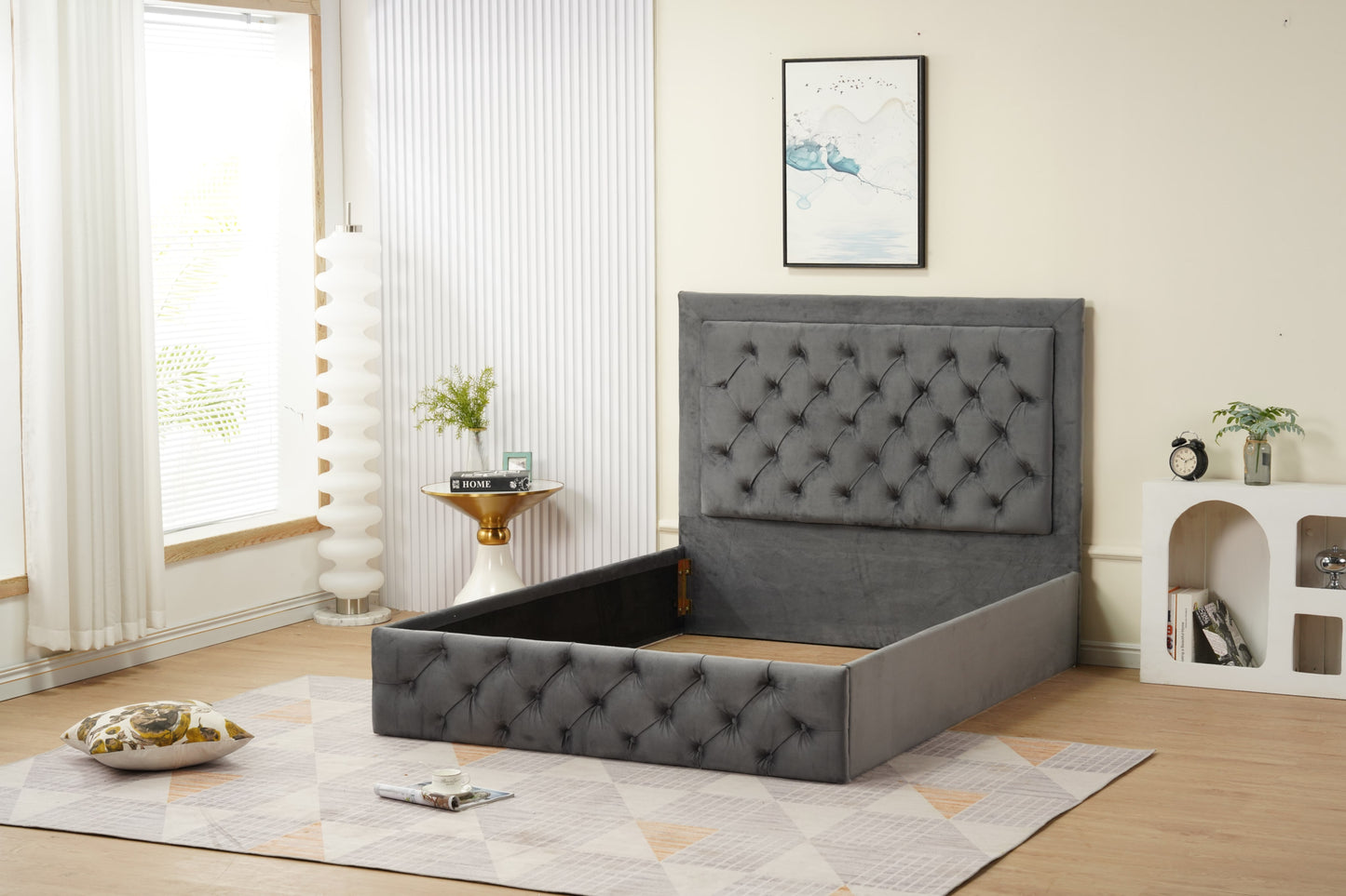 Cadre de lit Roma 160x200 cm en velours – design élégant, vendu sans sommier