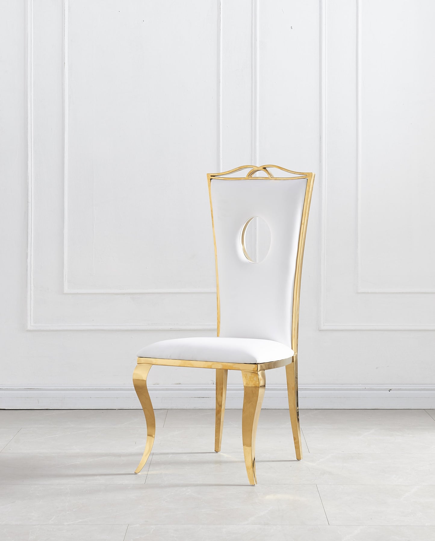 Chaise Royal en Similicuir Blanc avec Pieds Dorés – Élégance et Confort