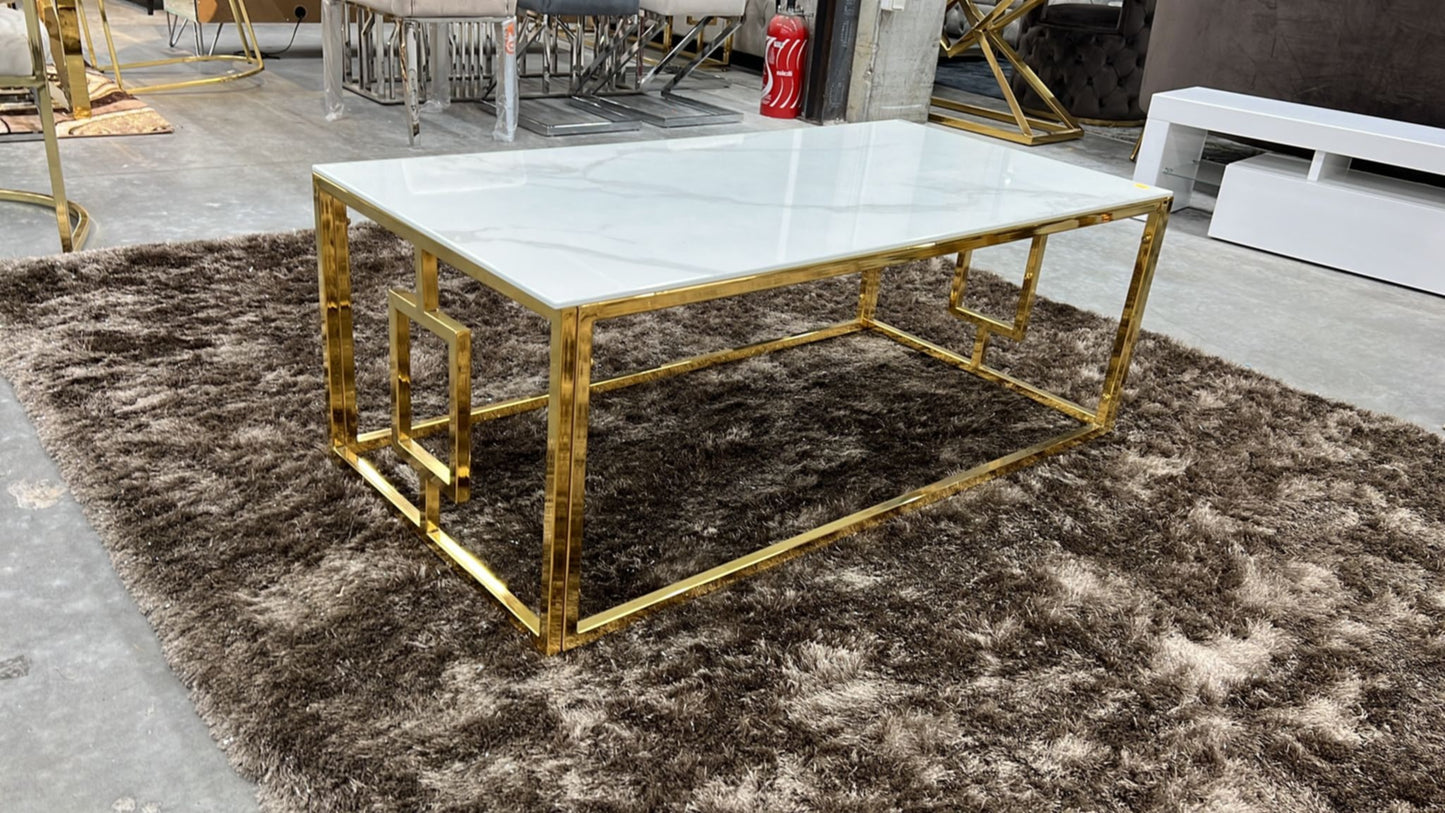 Table Basse Sophie – Gold & Marbre Blanc 120x60x45 cm
