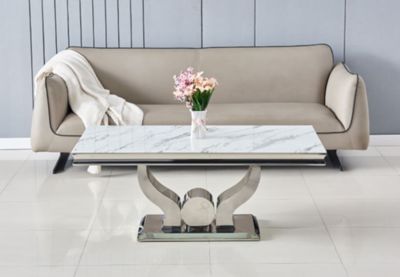Table Basse Trofy – Plateau Marbre Blanc 120x70x49 cm