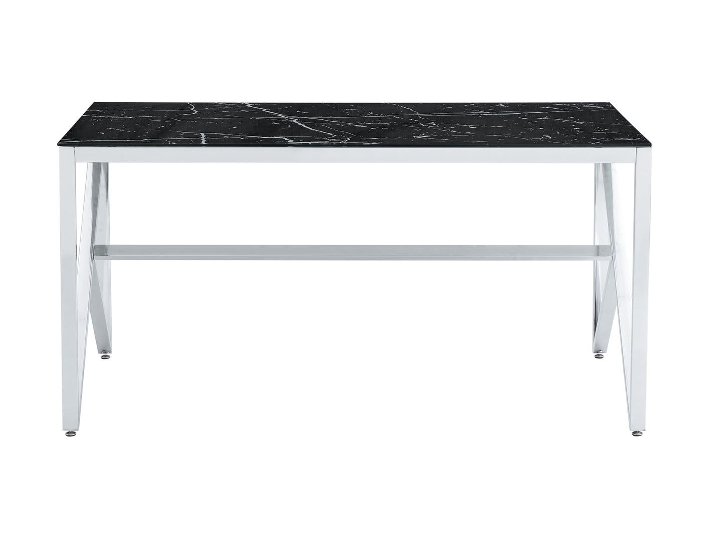 Table repas Majestique – Pieds chrome et plateau effet marbre noir 150x90x75 cm