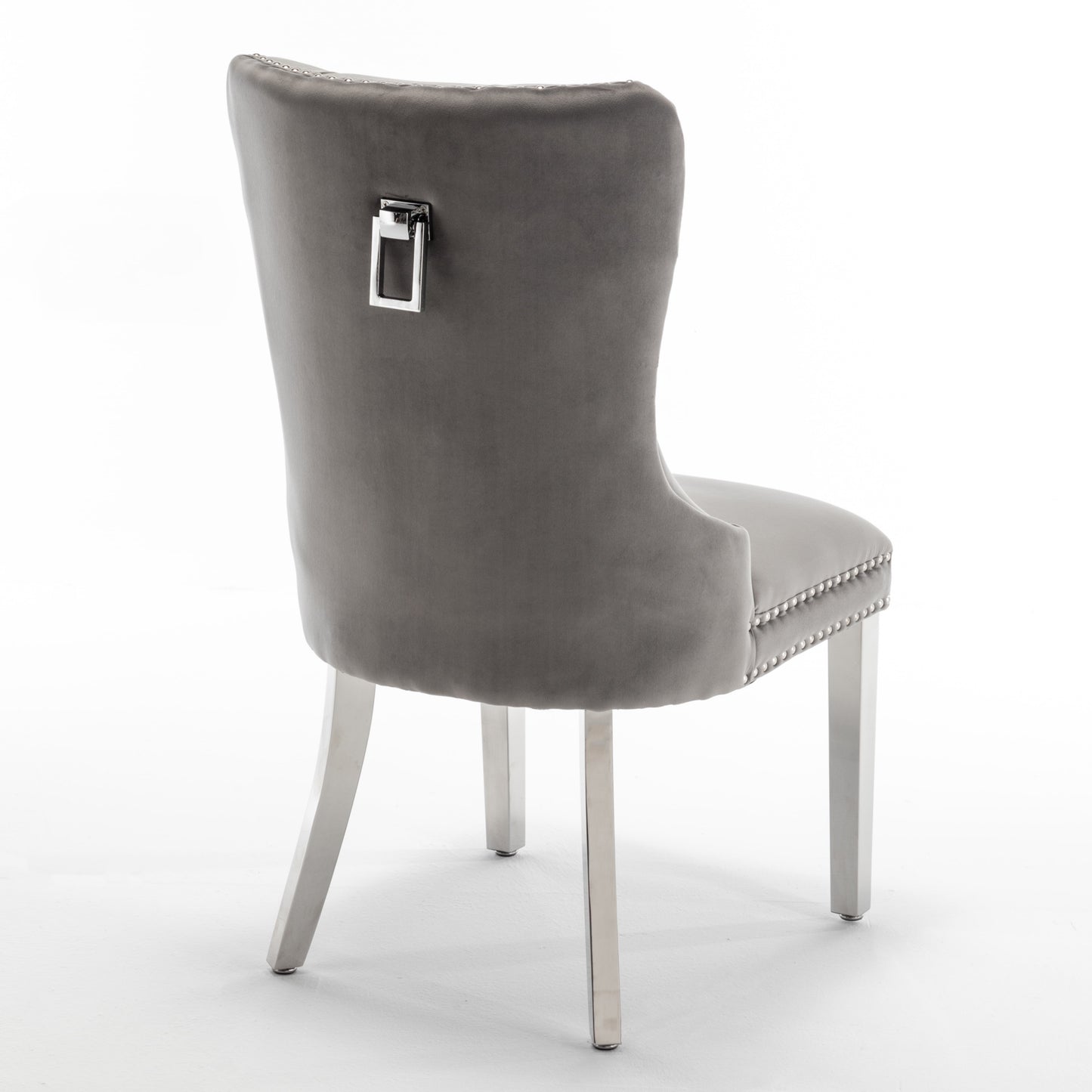 Chaise Poignée Rectangle en Velours Anthracite avec Pieds Chrome