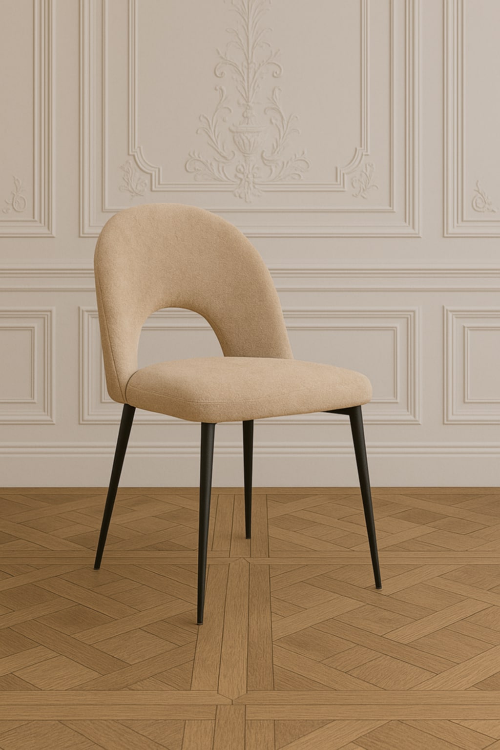 Chaise Teddy en Chenille Moka avec Pieds Métal Noir – Confort et Élégance