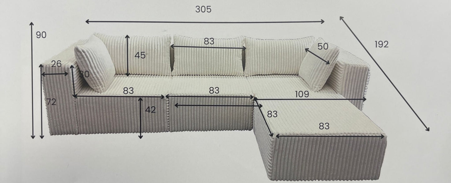 Canapé Modulo 3+1 – Angle universel modulable 305 x 192 cm