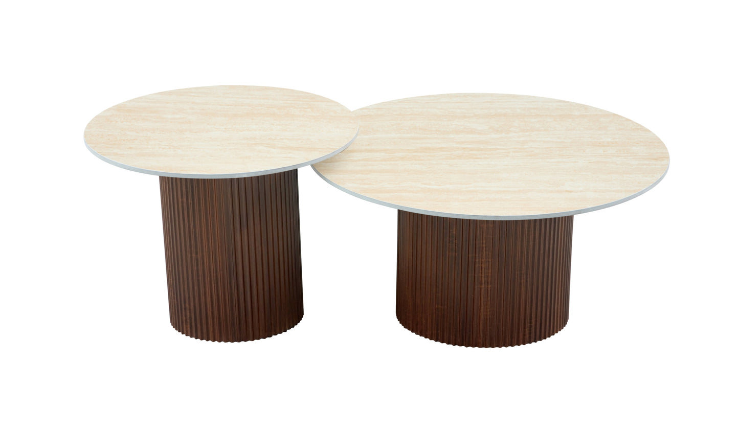Table Basse Mina – Plateau en Céramique Effet Travertin Mat