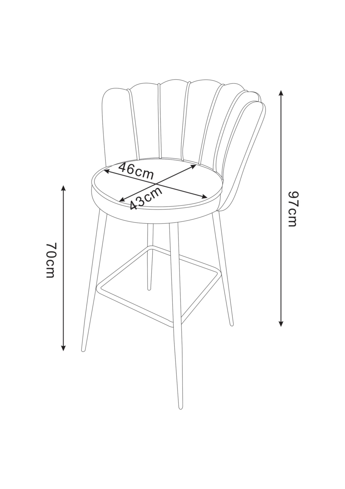 Tabouret de Bar Nymphea en Tissu Doudou avec Pieds Dorés – Hauteur 65 cm