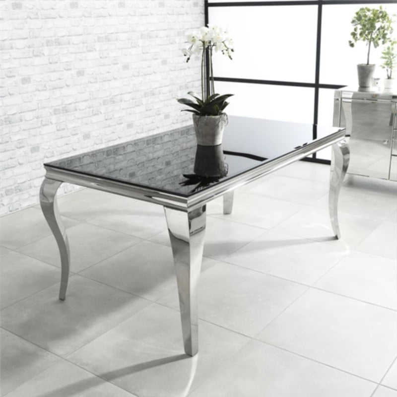 Table repas Baroque – Pieds chrome et plateau noir 180x90x75 cm
